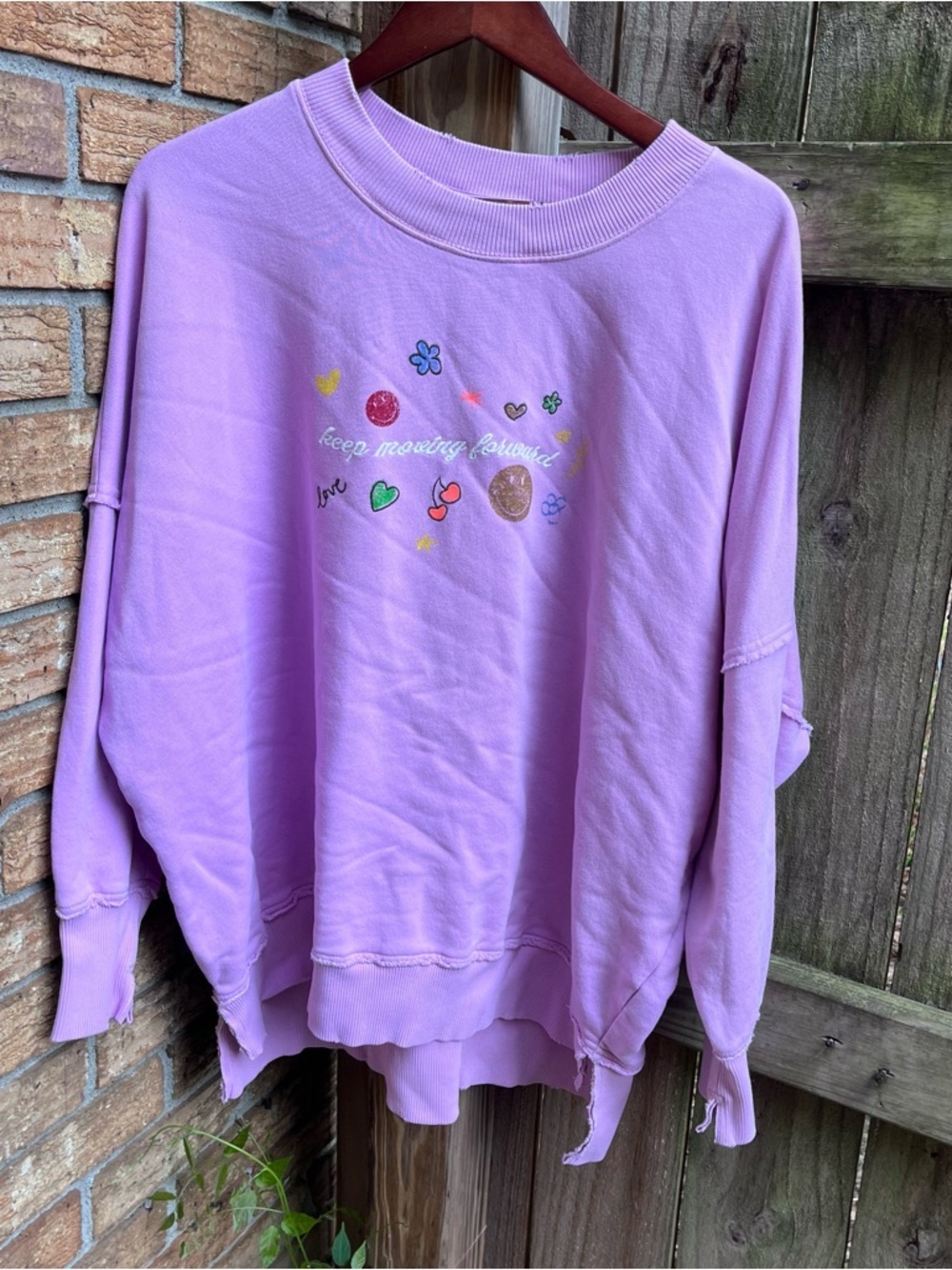 aerie Pink Graphic Oversized Crew Sweatshirt with Colorful Embroidered Icons